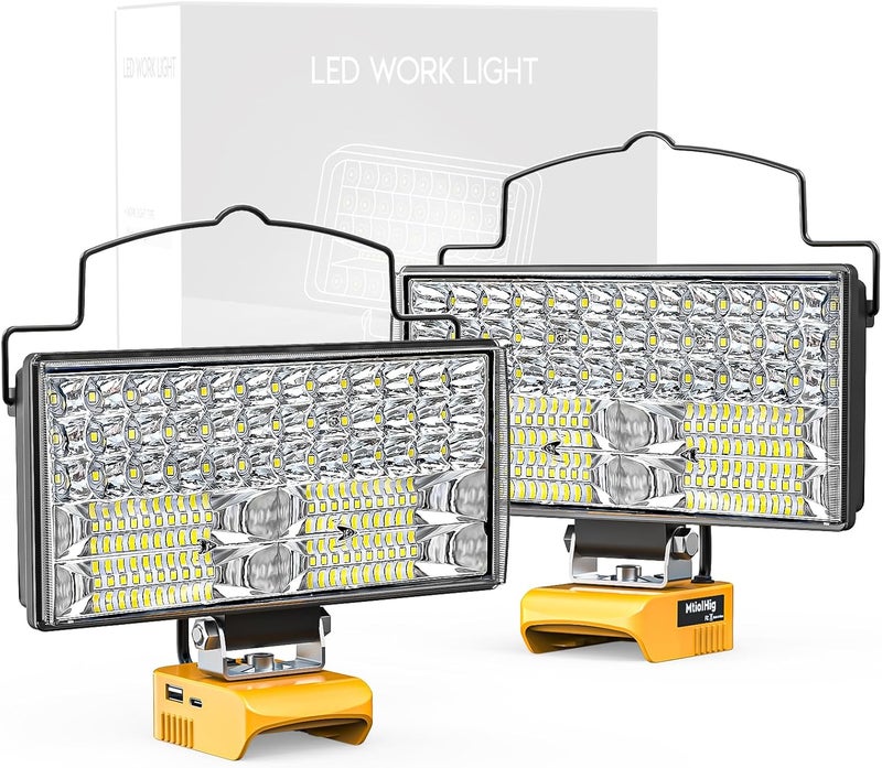 MtiolHig 2Pcs Cordless LED Work Light Compatible with Dewalt 20V Battery, 145W 14500Lumens Flood Light Gifts for Men with USB&Type-C Charging for Workshop, Garage, Camping, Jobsite - Image 1